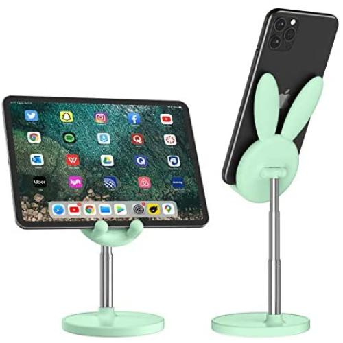 Cell Phone Stand,Angle Height Adjustable Nediea Cell Phone Stand for Desk,Cute Rabbit Phone Holder Stand for Desk, Compatible with All Mobile Phones,iPhone,Samsung,Pixel,iPad,Tablet(4-13in) (Green)