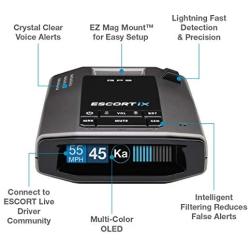 ESCORT IX Laser Radar Detector - Auto Learn Protection, Extreme Long Range, Bluetooth, Voice Alerts, OLED Display, Escort Live, Black
