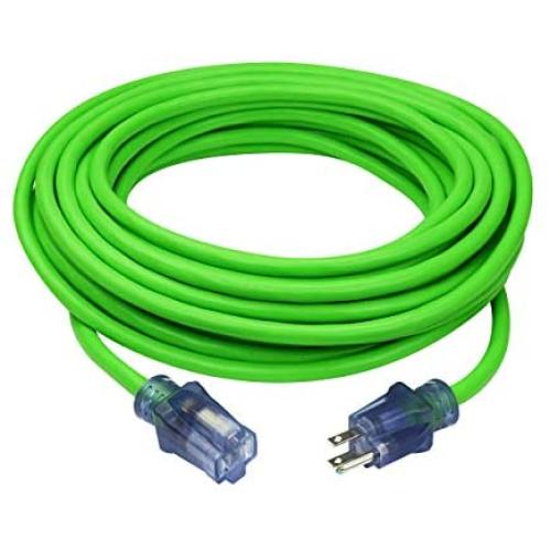 Clear Power 50 ft Heavy Duty Outdoor Extension Cord 12/3 with Lighted Connector (50 ft, Green), CP10101