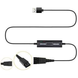 VoiceJoy USB to Quick Disconnect Adapter for Jabra GN QD Headsets with Adjustable Volume and Microphone Mute Switch