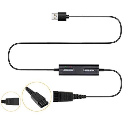 VoiceJoy USB to Quick Disconnect Adapter for Jabra GN QD Headsets with Adjustable Volume and Microphone Mute Switch
