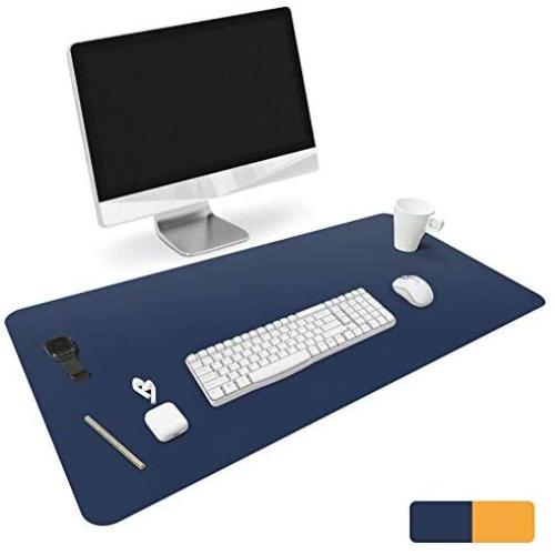 HOMECAS Desk Pad,Office Desk Mat Blotter,31.5'' x 15.7'' Upgraded PU Leather Desk Protector Cover Large Mouse Pad, Waterproof Writing Mat for Office/Home/Computer,Dual Use (Blue & Yellow)