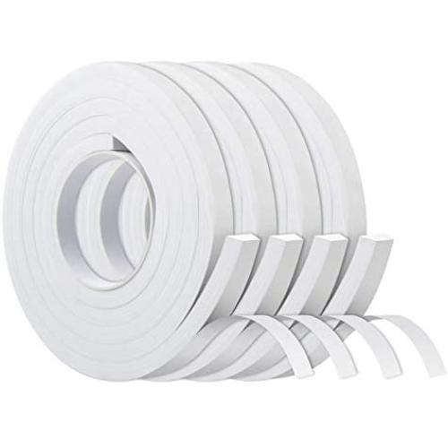 White Foam Tape Single Sided, Weather Stripping for Windows and Doors Frame 4 Roll, Foam Insulation Tape 1/2 Inch W X 1/4 Inch T, Seal Strip Tape with Adhesive, Total 26ft