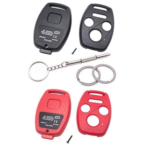 Cutting Not Required - Replacement Key Fob Keyless Entry Remote Shell Case for Honda 2003-2012 Accord / 2006-2013 Civic EX / 2009-2015 Pilot /2005-2006 CR-V Car Key Fob Cover (1 Black + 1 Red)