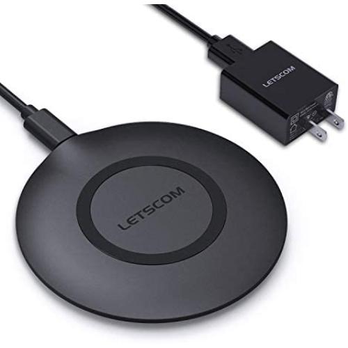 LETSCOM Wireless Charger, Qi-Certified 15W Fast Wireless Charging Pad with QC3.0 AC Adapter,Compatible with iPhone 12/12 Pro/11/11 Pro/XR/XS/X/8/8+/Airpods, Galaxy Note 10/Note 10+/S10/S10+/S9/S8