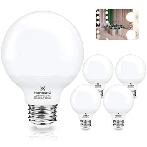 G25 LED Light Bulbs Uniform Lighting Vanity Light Globe Bulbs,Hansang 4000K Natural Daylight High CRI Bathroom Mirror Light Bulbs E26 Base for Bathroom Bedroom Makeup Mirror Not-Dimmable 4 Pack