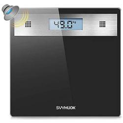 SVYHUOK Talking Bathroom Scale, Electronic Glass Platform, Visual and Voice Display, High Precision Digital LCD Display, LBS and KG Measurement (Black)