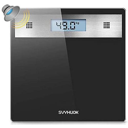 SVYHUOK Talking Bathroom Scale, Electronic Glass Platform, Visual and Voice Display, High Precision Digital LCD Display, LBS and KG Measurement (Black)