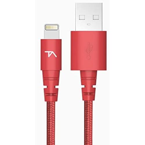 Tech Armor Apple MFi Certified Lightning Cable to USB A - 6FT Red - Tough-Braided Extra-Strong Jacket - Sync/Charge iPhone & iPad