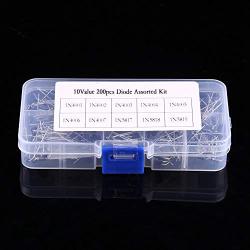 Rectifier Diode Assortment Kit, 10 Values Electronic Rectifying Diodes with Clear Storage Box, Total 200 PCS
