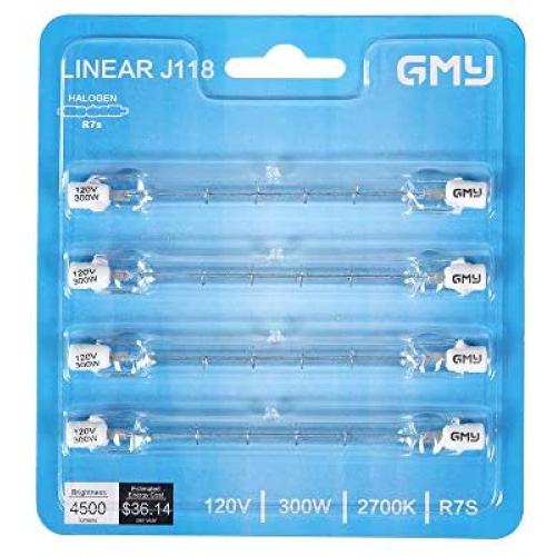 4-Pack R7S 118mm T3 300W Halogen Bulb Dimmable 4500lm J-Type 120V R7S Base Warm White 2700K Double Ended Halogen Light Bulbs