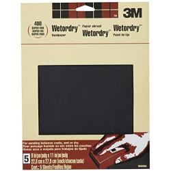 3M Wetordry Sandpaper, 9-in by 11-in, Super Fine 400 Grit, 5-Sheets (9085NA)