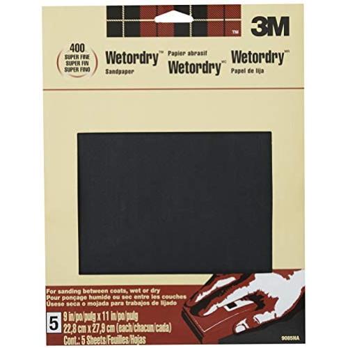3M Wetordry Sandpaper, 9-in by 11-in, Super Fine 400 Grit, 5-Sheets (9085NA)