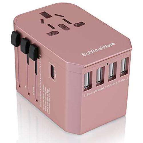 Power Plug Adapter - International Travel (w/5 USB Ports and USB Type C)- Work 150+ Countries - 220 Volt Adapter - Travel Adapter - Type C A G I A/C - UK Japan China Europe
