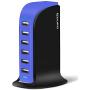 Aduro 40W 6-Port USB Desktop Charging Station Hub Wall Charger for iPhone iPad Tablets Smartphones with Smart Flow (Black/Blue)