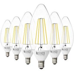 Sunco Lighting 6 Pack B11 LED Candelabra Bulb, Dusk-to-Dawn, 5W=40W, 5000K Daylight, Filament, 500 LM, E12 Base, Outdoor Decorative Light for Sconces - UL