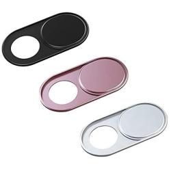 Webcam Camera Cover Slide 0.027-Inch Ultra-Thin Metal Camera Cover for MacBook Pro, iMac, Laptop, PC, iPad, iPhone, Smartphone, Protect Your Visual Privacy (Black/Pink/Silver - 3 Pack)