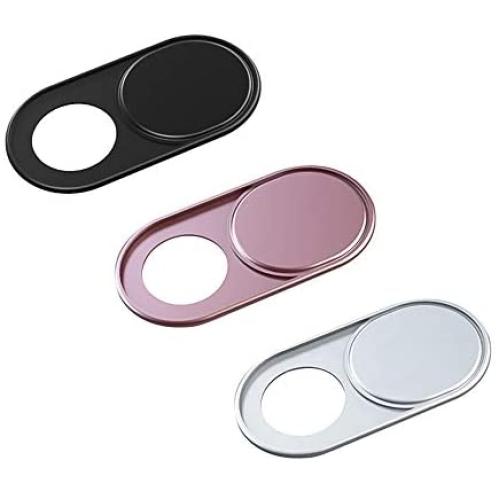 Webcam Camera Cover Slide 0.027-Inch Ultra-Thin Metal Camera Cover for MacBook Pro, iMac, Laptop, PC, iPad, iPhone, Smartphone, Protect Your Visual Privacy (Black/Pink/Silver - 3 Pack)