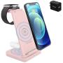 3 in 1 Wireless Charging Station, Qi-Certified Fast Wireless Charger Stand Dock for Airpods Pro/ 2, Apple Watch 6 SE 5 4 3 2, iPhone 12/11/ 11Pro/ X/XS/XR /8/8 Plus/Qi Phones