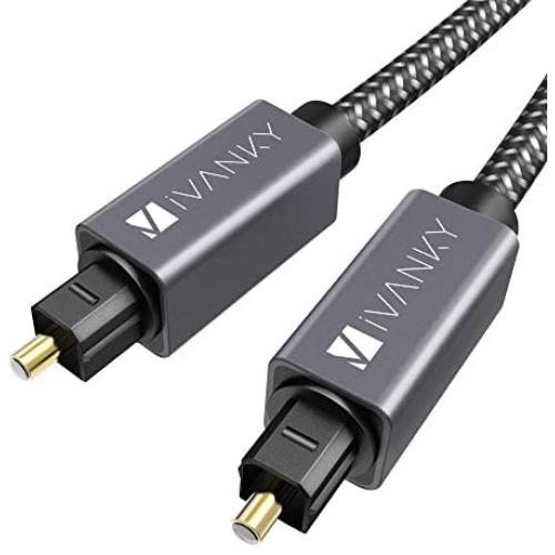 iVANKY Optical Audio Cable, Slim Optical Cable Digital Audio Cable for Home Theater, Sound Bar, TV, PS4, Xbox, Playstation, Astro A40/A50, Aluminum Shell, Nylon Braided Cable, 6 feet/6ft, Grey