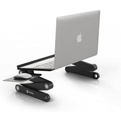 Laptop Table Stand Adjustable Riser: Portable with Mouse Pad Fully Ergonomic Mount Ultrabook MacBook Gaming Notebook Light Weight Aluminum Black Bed Tray Desk Book Fans Up to 17 inch