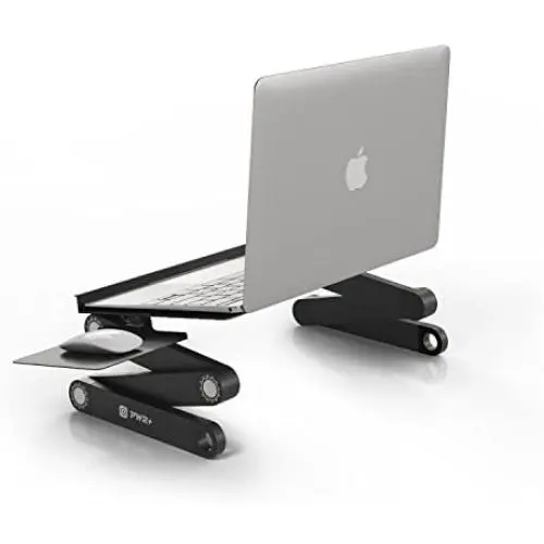 Laptop Table Stand Adjustable Riser: Portable with Mouse Pad Fully Ergonomic Mount Ultrabook MacBook Gaming Notebook Light Weight Aluminum Black Bed Tray Desk Book Fans Up to 17 inch