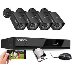 SANSCO 1080P Wired Security Cameras System, 8CH HD DVR with 1TB Hard Drive for 24/7 Recording, 4Pcs 2MP CCTV Outdoor Indoor Waterproof Surveillance Cameras, Night Vision, Remote Access, Motion Alert