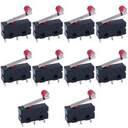 Twidec /10Pcs Mini Micro Limit Switch 5A 125 250V AC SPDT 1NO 1NC Short Hinge Roller Levr Arm Switch Snap Action Button Type 3 Pins KW11-3Z07