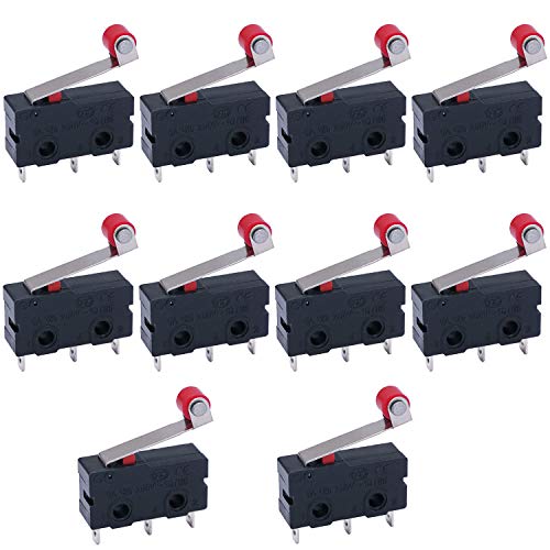 Twidec /10Pcs Mini Micro Limit Switch 5A 125 250V AC SPDT 1NO 1NC Short Hinge Roller Levr Arm Switch Snap Action Button Type 3 Pins KW11-3Z07