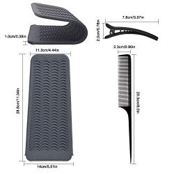 Silicone Heat Resistant Mat Pouch,Sonku Hair Styling Tools with 2 Pcs Tail Combs and 6 Pcs Clips for Hair Straightener,Crimping Iron,Hair Curling Waving Iron,Hair Curling Wand-Black