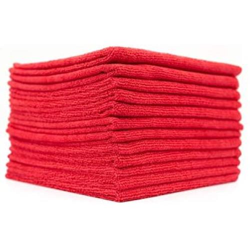 The Rag Company (12-Pack) 16 in. x 16 in. Commercial Grade All-Purpose Microfiber Highly Absorbent, LINT-Free, Streak-Free Cleaning Towels (Red)