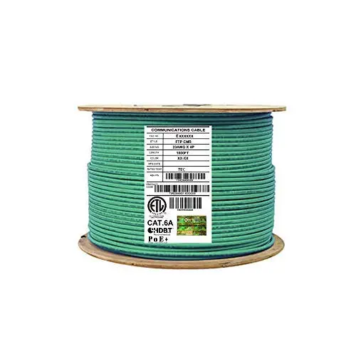CAT6A Shielded Riser (CMR), 1000ft, F/UTP 23AWG, Solid Bare Copper, 650MHz, 10Gb, UL Certified, UL-LP Certification, Bulk Ethernet Cable Reel in Green CAT6A Shielded Riser (CMR), 1000ft, F/UTP 23AWG, Solid Bare Copper, 650MHz, 10Gb, UL Certified, UL-LP Certification, Bulk Ethernet Cable Reel in Green