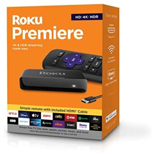 Roku Premiere | HD/4K/HDR Streaming Media Player, Simple Remote and Premium HDMI Cable