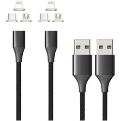 NetDot Gen10 3 in 1 Nylon Braided Magnetic Charging Cable Fast Charging and Data Transfer for Micro USB and USB C Android Smartphones and I-Product (3.3Ft/ 2 Pack, Black) (VC_10G3IN11mblack2)