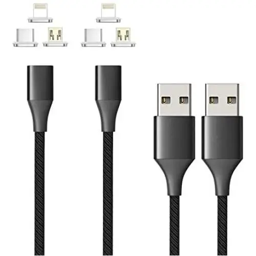 NetDot Gen10 3 in 1 Nylon Braided Magnetic Charging Cable Fast Charging and Data Transfer for Micro USB and USB C Android Smartphones and I-Product (3.3Ft/ 2 Pack, Black) (VC_10G3IN11mblack2)