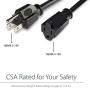 StarTech.com 6 Ft Power Cord with 125 Volts at 13 Amps - 16 AWG Power Extension Cable Cord - NEMA 5-15R to NEMA 5-15P (PAC1016)