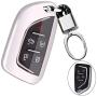 Royalfox(TM) for Cadillac New Blade Shape Key, 5 Buttons Soft TPU Full Protection keyless Remote Smart Key Fob case Cover Keychain for 2020 Cadillac ct5 CT4-V Corvette C8 (Silver)