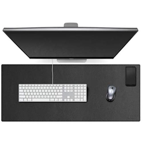 Cacoy Extended PU Leather Desk Pads Protector-Size 39.4''L x 15.7''W - Large Smooth Surface Waterproof Mouse Pad Desktop Protective Mat for Home&Office Table Computer Laptop Keyboard Pad-Black