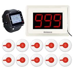 Retekess T114 Restaurant Pager System,Caregiver Paging System,3 LED Large Screen Display,1 Watch Pager,10 Emergency Call Buttons for Clinic,Cafe,Hotel