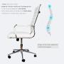 LUCKWIND Ergonomic Office Chair Ribbed Leather Swivel - Adjustable Height Tilt Arm Sleeves Lumbar Support High Back Upholstery Executive Modern Conference Computer Chrome Wheel Caster 350lb (White)