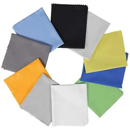 10 Pack Assorted Colors Microfiber Cleaning Cloths - 6'' x 7'' Microfiber Glasses Cloth - Great for Cleaning Eyeglasses, Cell Phones, Screens, Lenses, Glasses, Screens, and All Delicate Surface