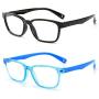 AHXLL Kids Blue Light Blocking Glasses 2 Pack, Anti Eyestrain & UV Protection, Computer Gaming TV Phone Glasses for Boys Girls Age 3-9 (Black+Transparent Blue)
