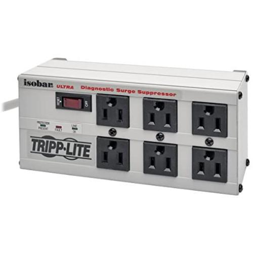 Tripp Lite ISOBAR6Ultra Isobar 6 Outlet Surge Protector Power Strip, 6ft Cord, Right-Angle Plug, Metal, Lifetime Limited Warranty & $50,000 Insurance White