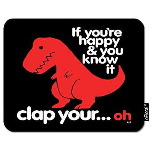 oFloral Dinosaur Gaming Mouse Pad Red Sad Dino If You are Happy You Know It Letter Decorative Mousepad Rubber Base Home Decor for Computers Laptop Office Home 7.9X9.5 Inch