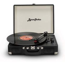 Byron Statics Vinyl Record Player, 3 Speed Turntable Bluetooth Record Player with 2 Built in Stereo Speakers, Replacement Needle, Supports RCA Line Out, AUX in, Portable Vintage Suitcase
