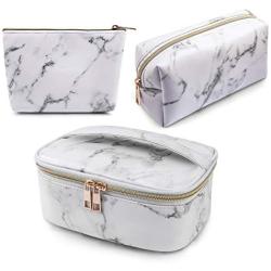MAGEFY 3Pcs Makeup Bags Portable Travel Cosmetic Bag Waterproof Organizer Multifunction Case with Gold Zipper Marble Toiletry Bags for Women
