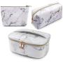 MAGEFY 3Pcs Makeup Bags Portable Travel Cosmetic Bag Waterproof Organizer Multifunction Case with Gold Zipper Marble Toiletry Bags for Women