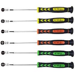 Screwdriver SET OF 6 - Magnetic Flathead and Phillips With NON-SKID Handle in Different SIZES / COLORS - Professional Repair Tool Kit For Electronics/ iPhone/ PC/ Jewelry/ Watch/ Eyeglass