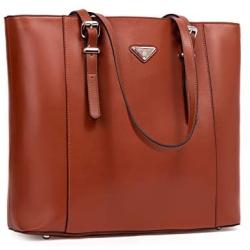 BOSTANTEN Women Briefcase Leather Laptop Tote Handbags 15.6 inch Computer Shoulder Bags Brown