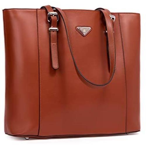 BOSTANTEN Women Briefcase Leather Laptop Tote Handbags 15.6 inch Computer Shoulder Bags Brown